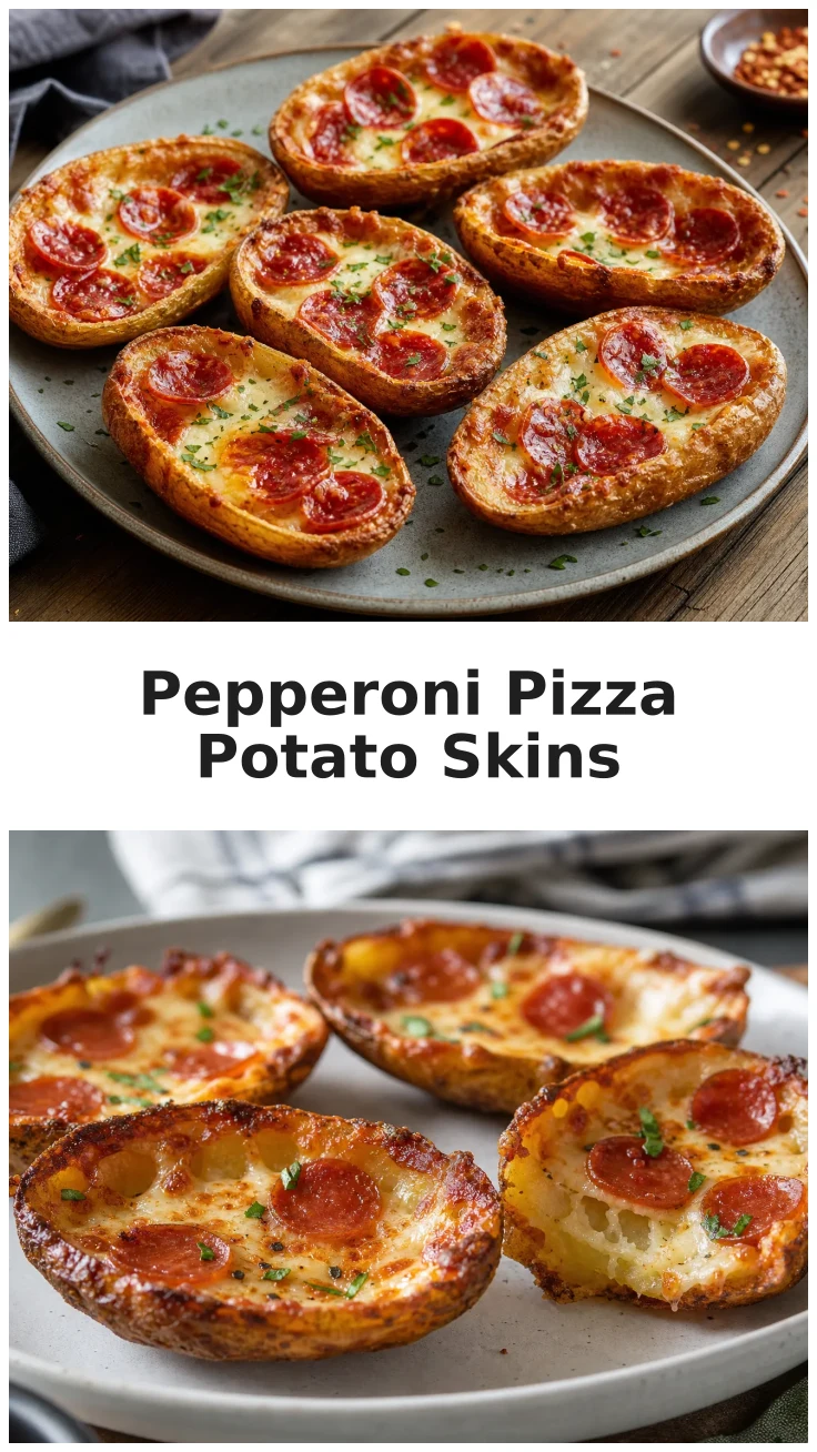 Golden Pepperoni Pizza Potato Skins Recipe for Game Day Golden Pepperoni Pizza Potato Skins Recipe for Game Day
