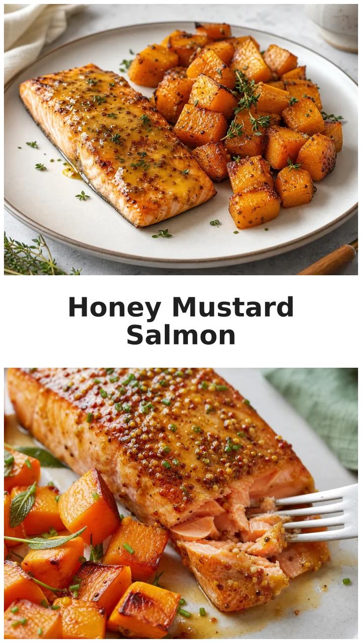 Golden Honey Mustard Salmon with Butternut Squash Sheet Pan Dinner Golden Honey Mustard Salmon with Butternut Squash Sheet Pan Dinner