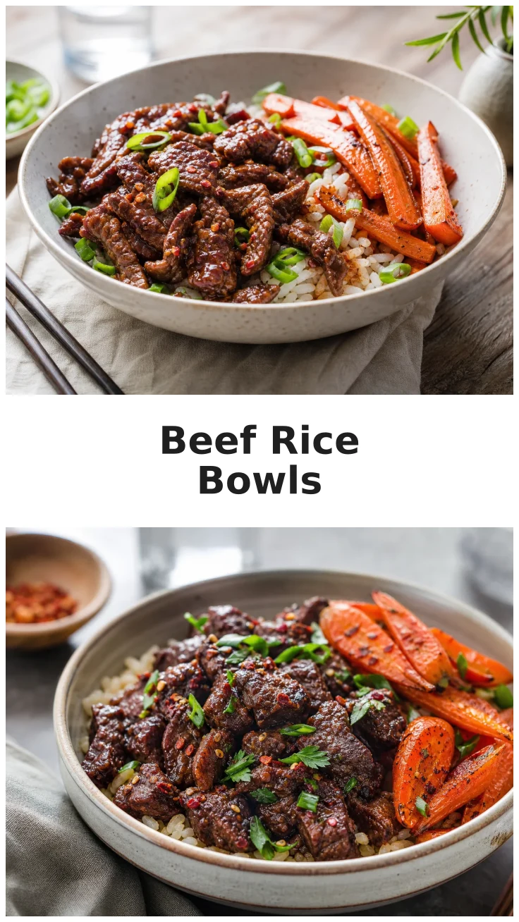 Maple Chili Beef Rice Bowls with Roasted Carrots Recipe Maple Chili Beef Rice Bowls with Roasted Carrots Recipe
