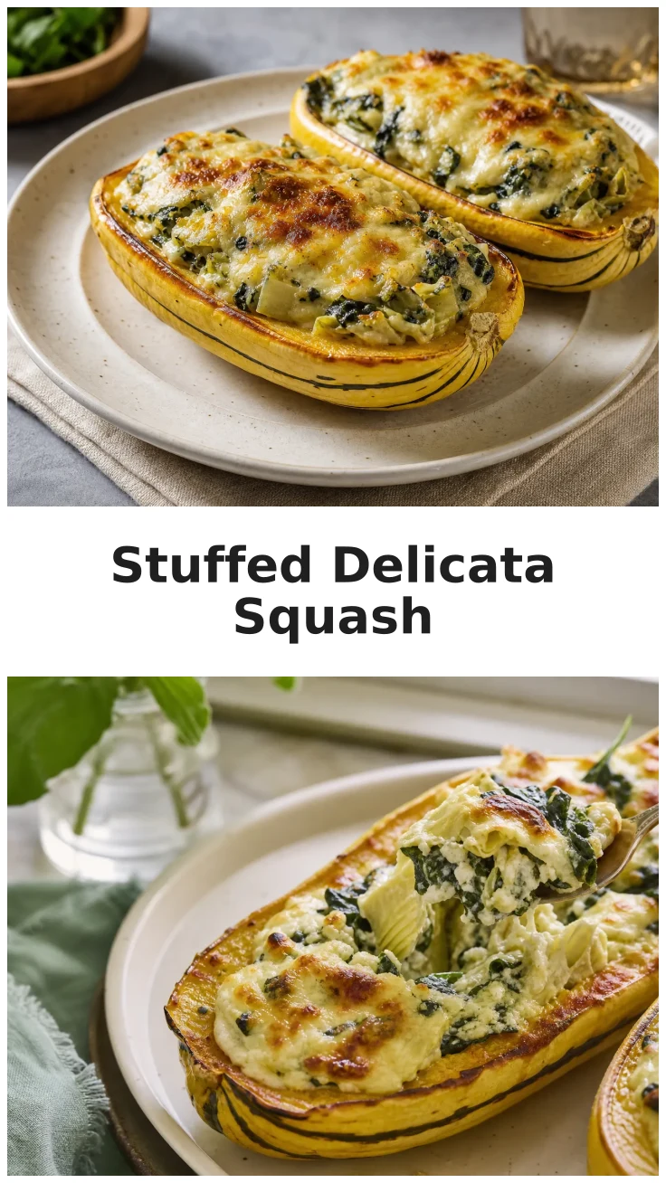 Creamy Spinach Artichoke Chicken Stuffed Delicata Squash Recipe Creamy Spinach Artichoke Chicken Stuffed Delicata Squash Recipe