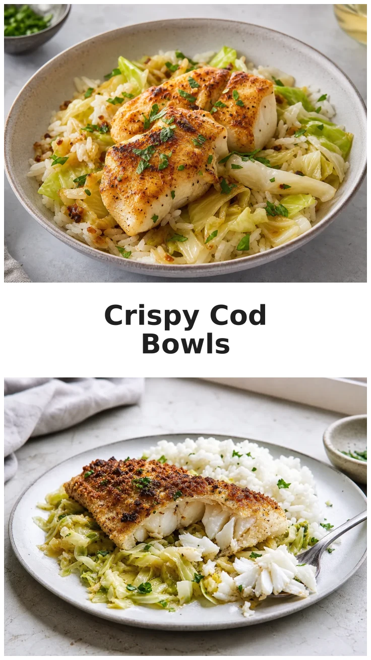 Crispy Cod and Cabbage Rice Bowls Recipe Crispy Cod and Cabbage Rice Bowls Recipe