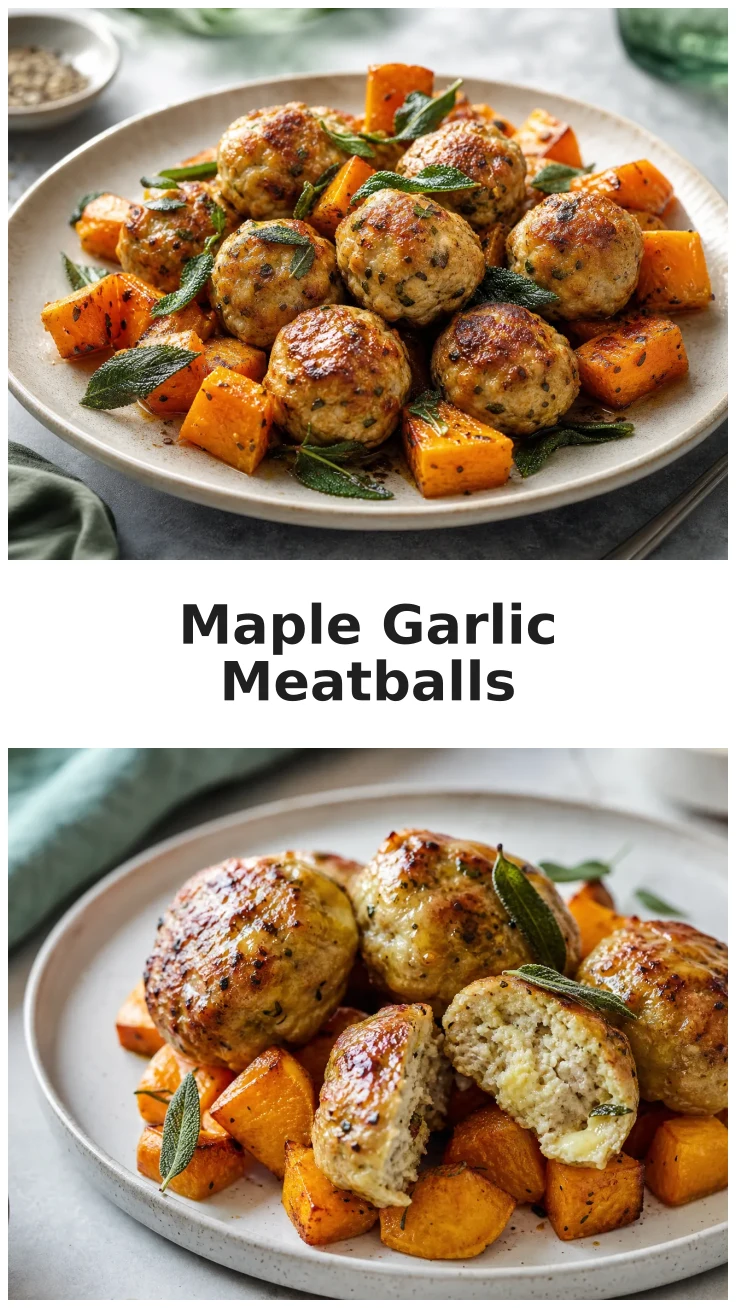 Golden Maple Garlic Chicken Meatballs with Roasted Squash Recipe Golden Maple Garlic Chicken Meatballs with Roasted Squash Recipe