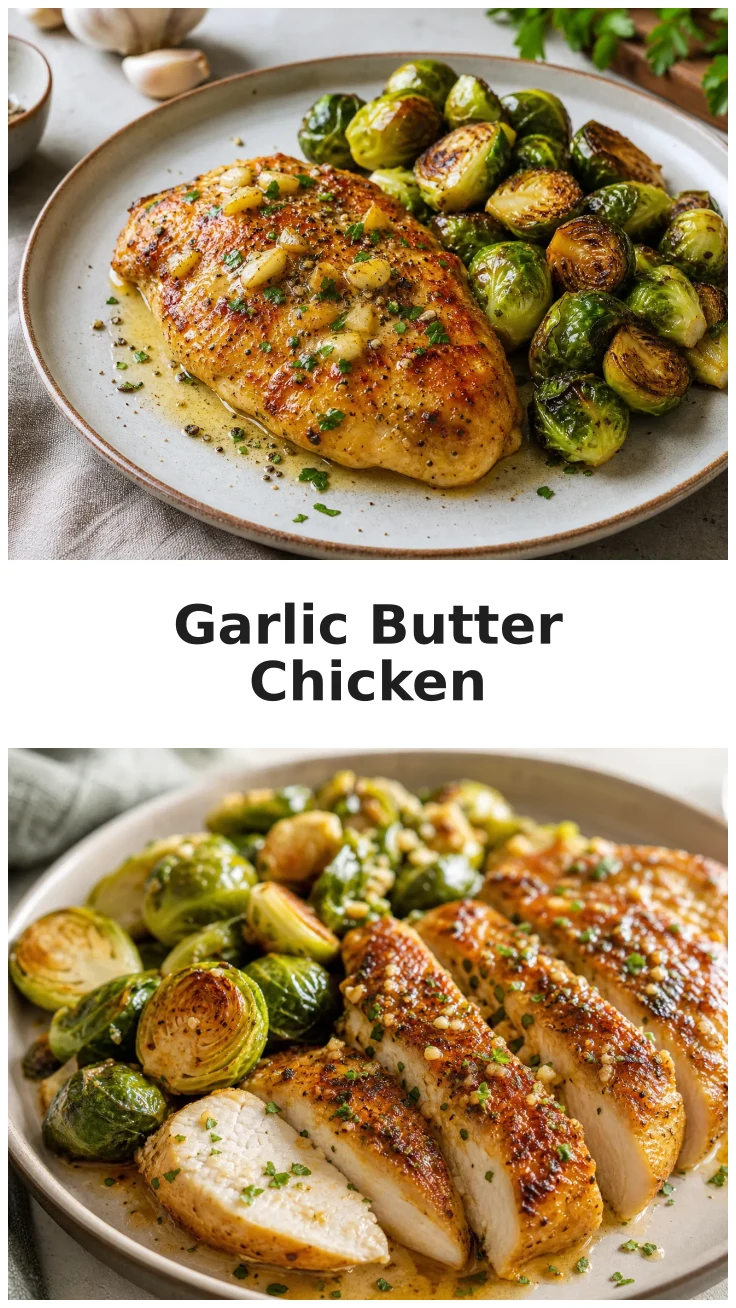 Golden Garlic Butter Chicken and Brussels Sprouts Skillet Recipe Golden Garlic Butter Chicken and Brussels Sprouts Skillet Recipe