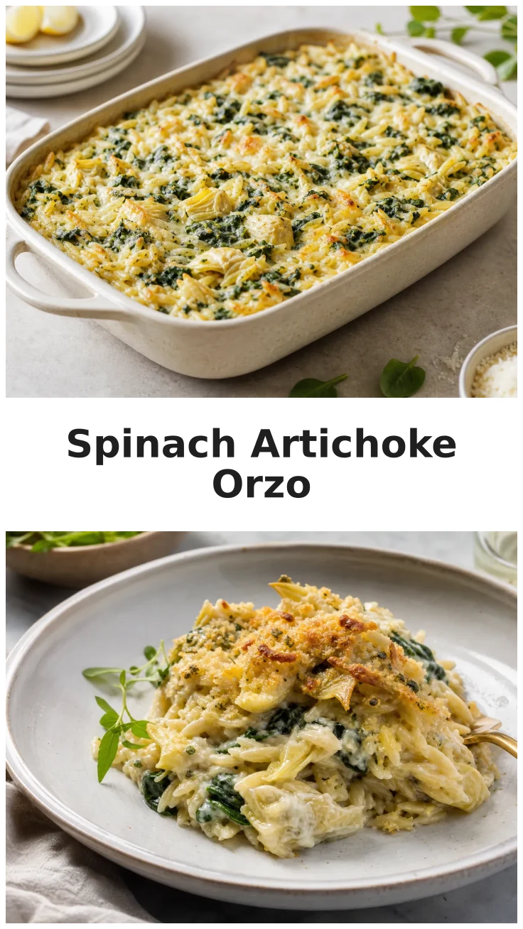Creamy Spinach Artichoke Orzo Bake Recipe for Cozy Dinners Creamy Spinach Artichoke Orzo Bake Recipe for Cozy Dinners