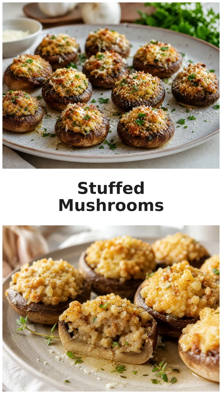 Golden Garlic Parmesan Beef Stuffed Mushrooms Recipe