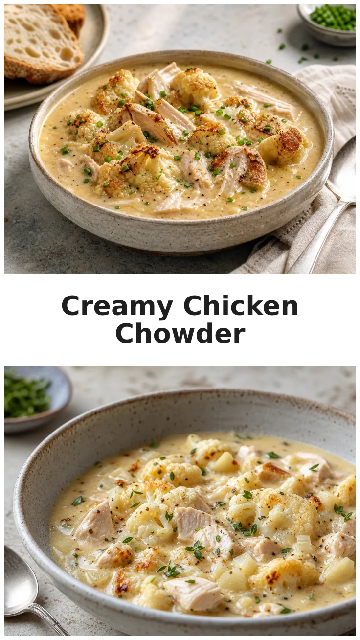 Creamy Roasted Chicken Cauliflower Cheddar Chowder Recipe
