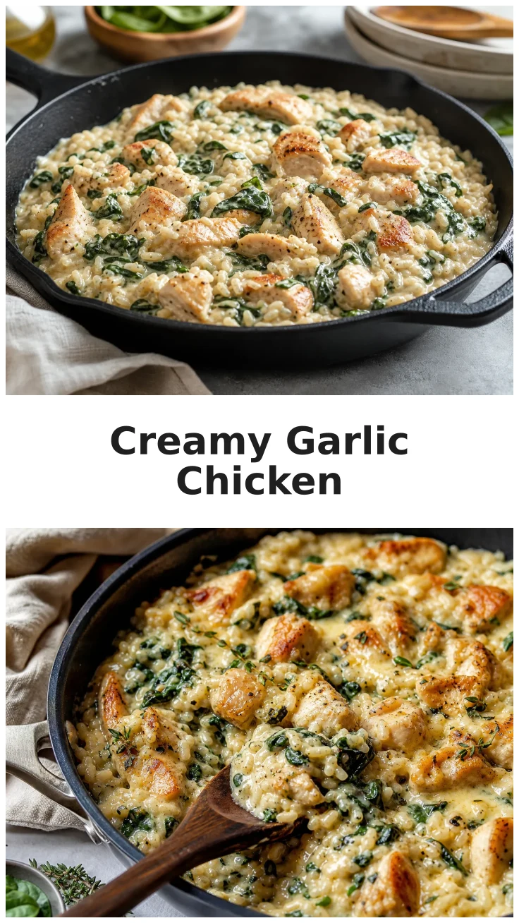 Creamy Garlic Chicken and Spinach Rice Skillet Recipe