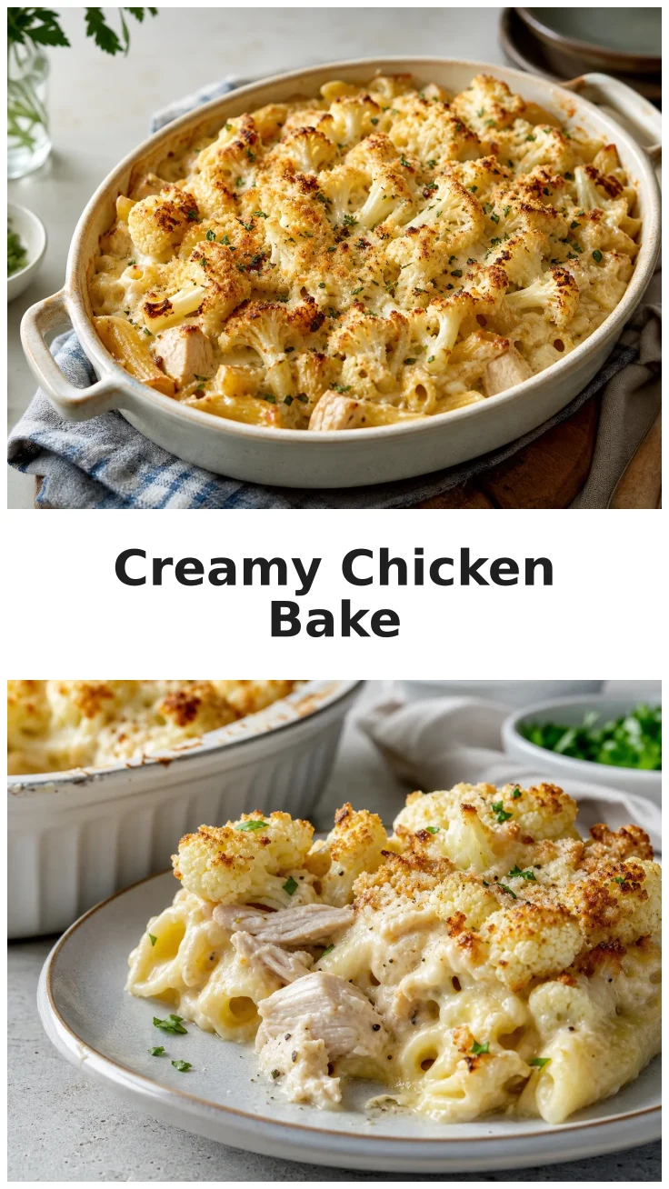 Creamy Chicken and Roasted Cauliflower Pasta Bake Recipe Creamy Chicken and Roasted Cauliflower Pasta Bake Recipe