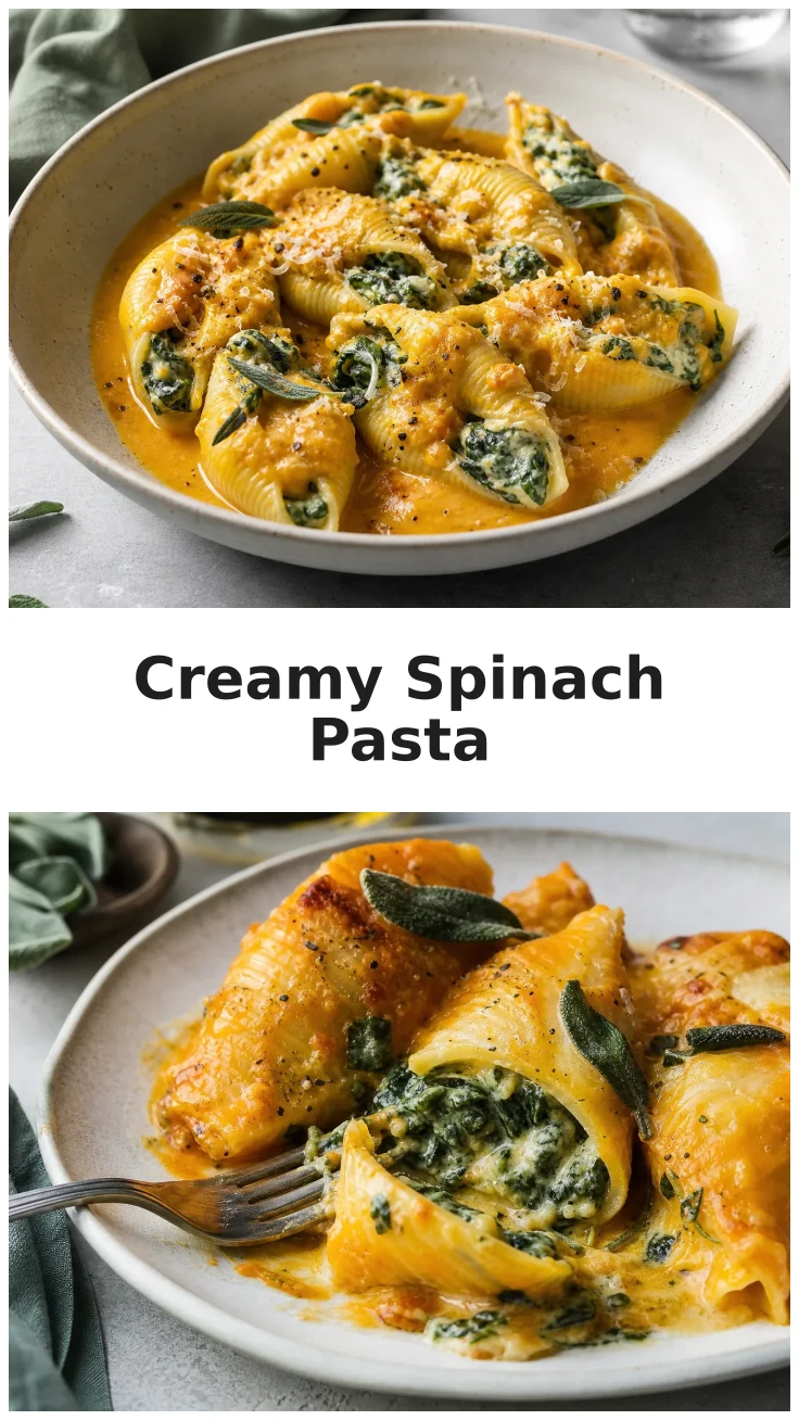 Creamy Spinach Pumpkin Pasta Shells for Cozy Dinners Creamy Spinach Pumpkin Pasta Shells for Cozy Dinners