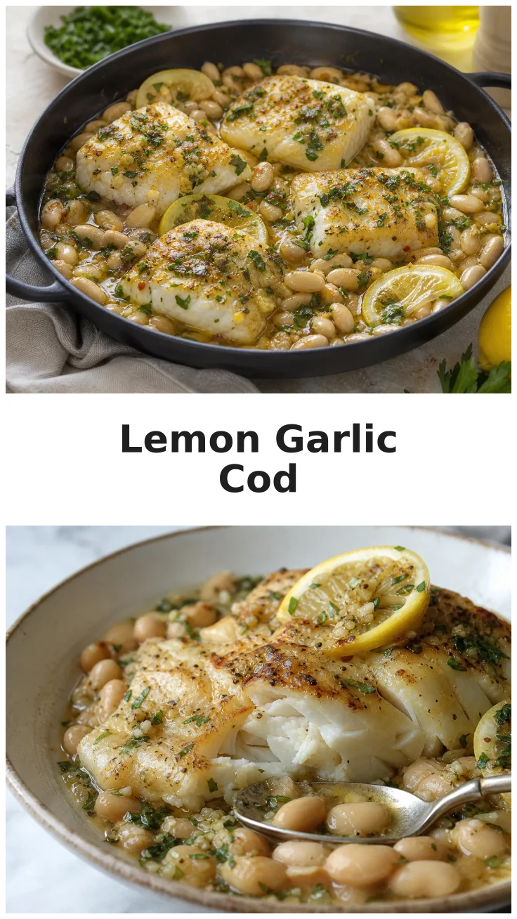 Lemon Garlic Cod with White Beans in a Skillet Lemon Garlic Cod with White Beans in a Skillet