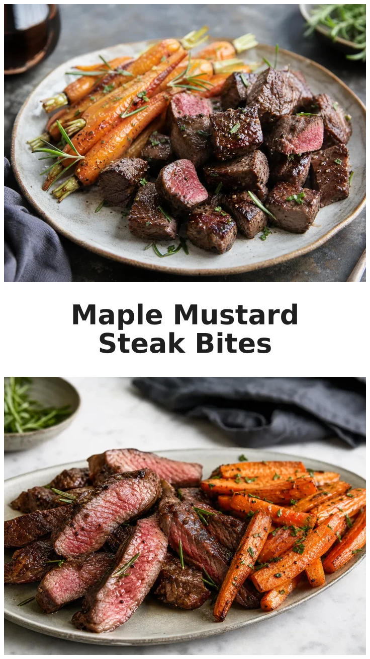 Savory Maple Mustard Steak Bites with Roasted Carrots Savory Maple Mustard Steak Bites with Roasted Carrots