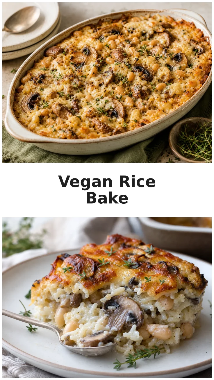 Garlic Mushroom White Bean Rice Bake Recipe