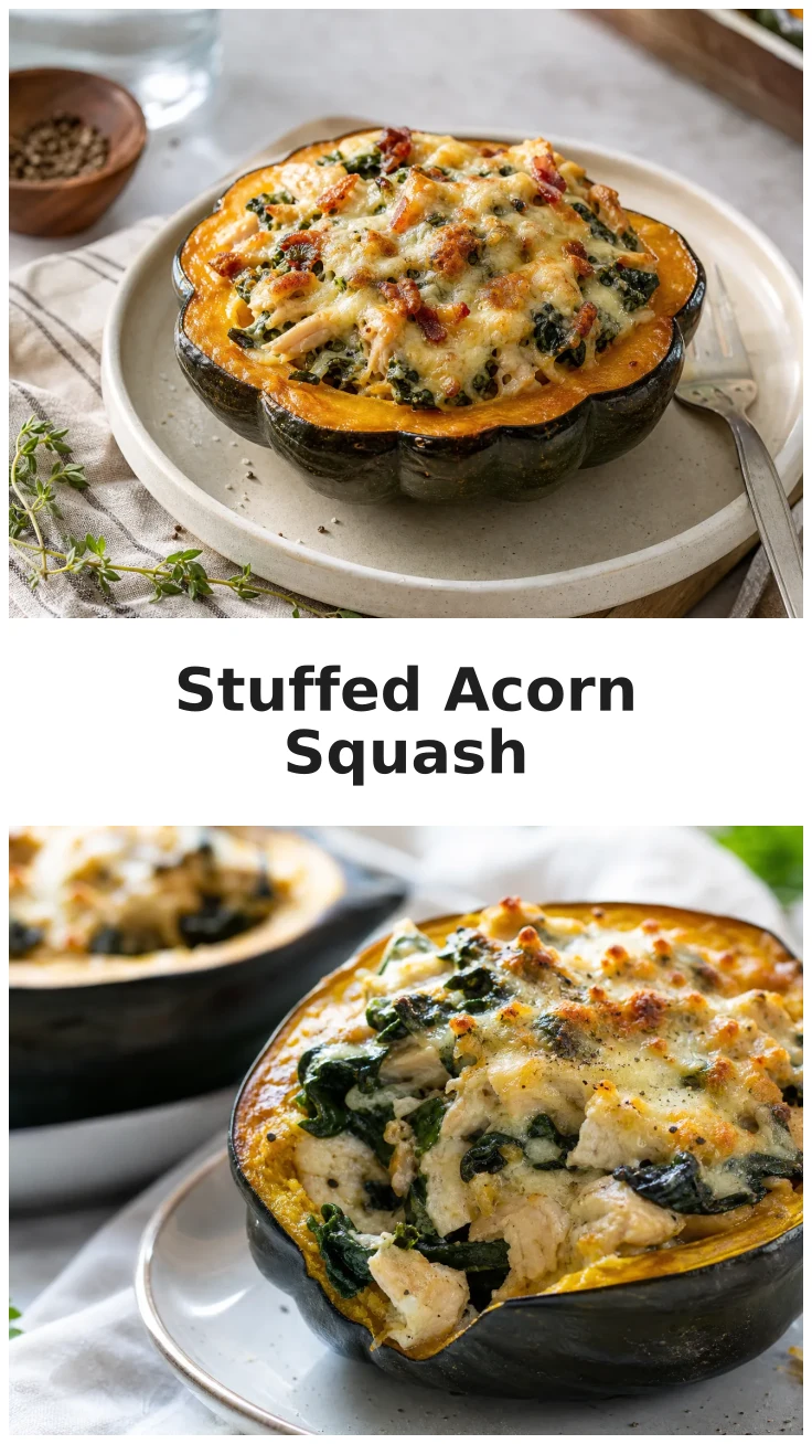 Cheesy Chicken Kale Stuffed Acorn Squash Recipe