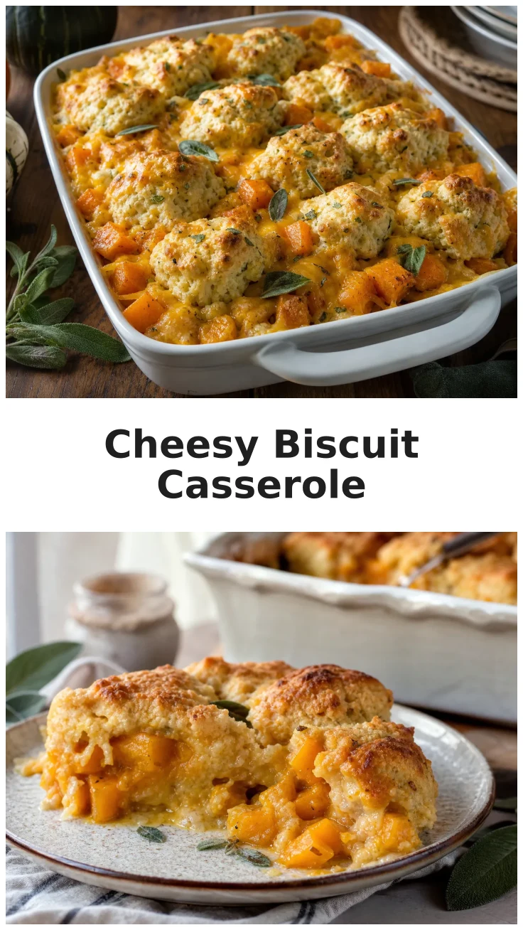 Butternut Squash Cheddar Biscuit Casserole Recipe