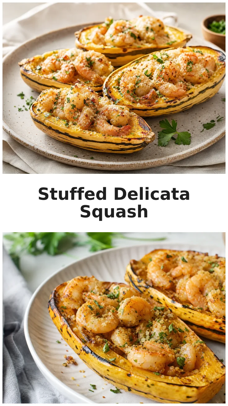Garlic Parmesan Shrimp Stuffed Delicata Squash Recipe