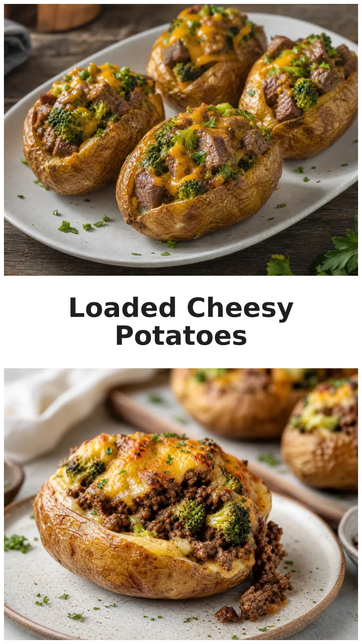 Cheesy Beef Broccoli Stuffed Potatoes for Dinner