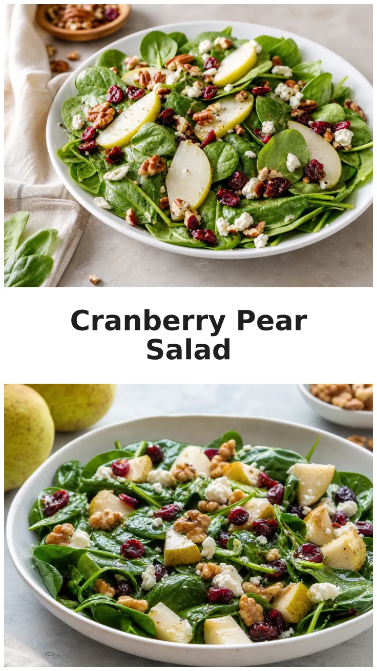 Cranberry Pear Spinach Salad with Toasted Nuts and Feta