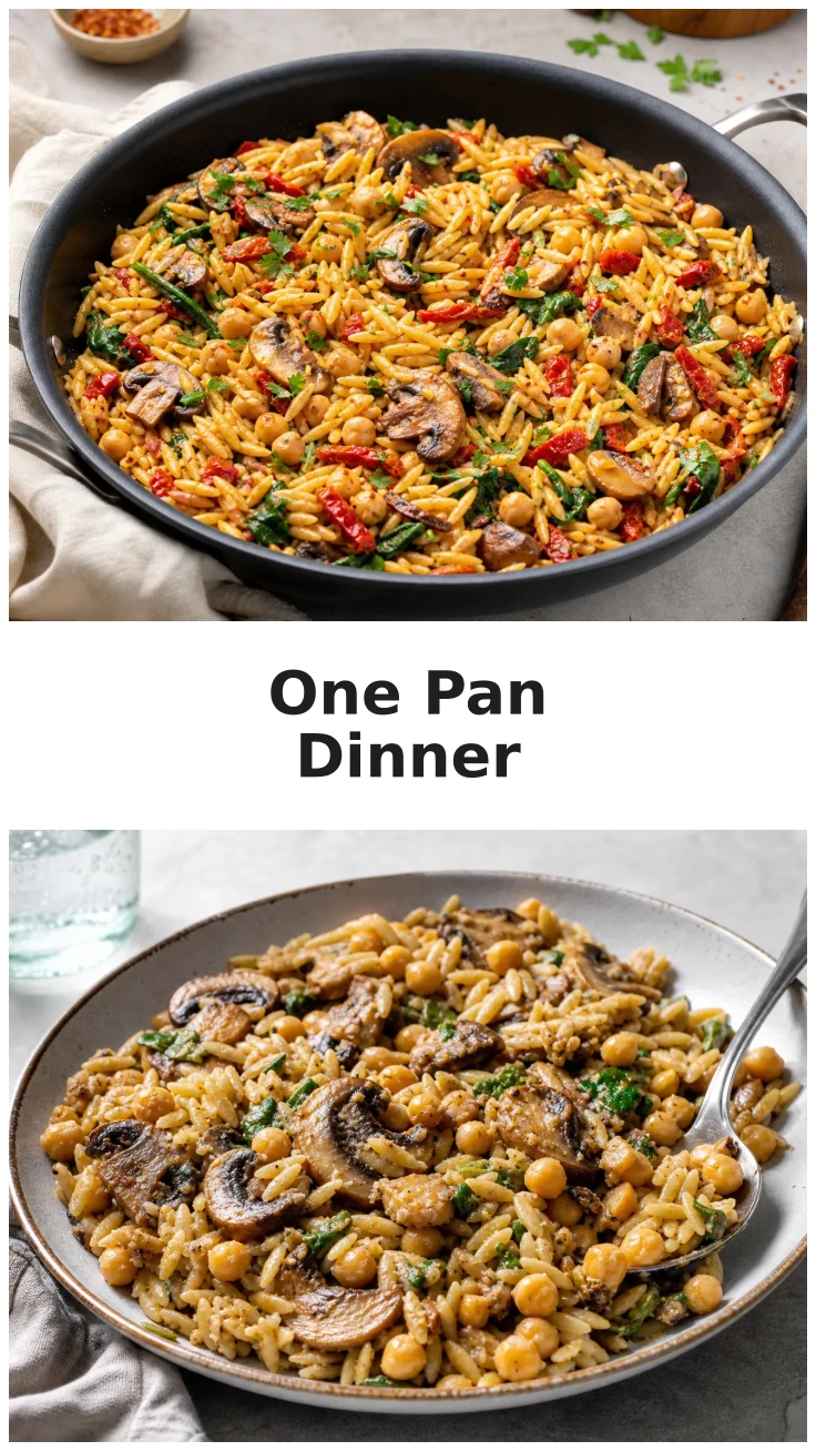 Garlic Mushroom Chickpea Orzo Skillet Recipe for Dinner Garlic Mushroom Chickpea Orzo Skillet Recipe for Dinner